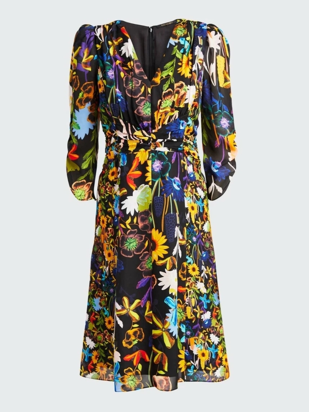 Kobi Halperin Black Floral Midi Dress Silk Blend XS